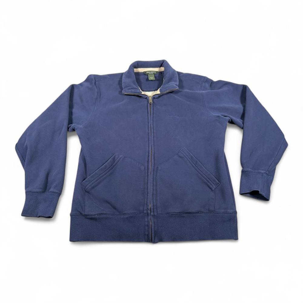 Vintage Eddie Bauer Jacket Adult LARGE Blue Sweatshirt Sherpa Lined Zip Up Y2K